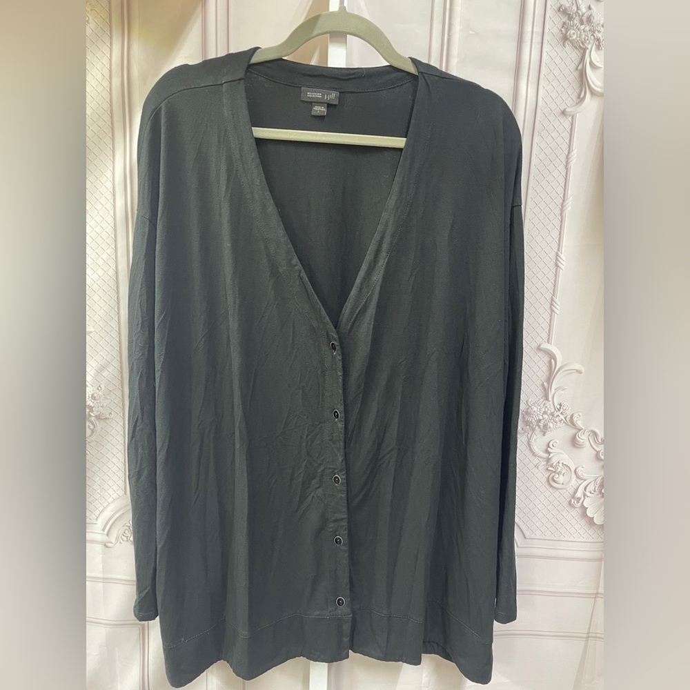 J. Jill Wearever Collection Black Button Up Large Cardigan